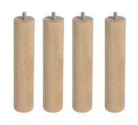 Miroytengo Juego de 4 Patas Cilindricas 25 cm para Somier o Base Tapizada con Rosca y Sistema Antiruido de Madera en Color Haya 25 cm