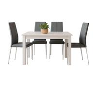 Juego de Comedor Mesa Fija y 4 Sillas, Juego de Mesa Blanca y 4 Sillas Salón, Mesa Rectangular Color Gris y Blanco Mate