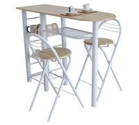 Miroytengo Mesa Alta de Cocina Office Negro/Roble, Roble/Blanco y Blanco/Plata Clara con 2 Taburetes Plegables 40x88x120 cm