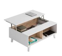 Miroytengo Mesa de Centro Zaiken Elevable en Melamina Color Blanco y Roble Mueble Estilo Nórdico de Salón 100x38x68 cm