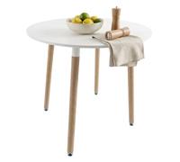 Miroytengo Mesa de Cocina Fija Copi Redonda, Mesa Comedor Melamina Blanco Mate y Roble 80x75x80 cm