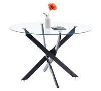 Miroytengo Mesa de Comedor Crest en Estilo Moderno Color Negro con Cristal Metal 113.5 cm