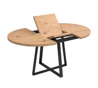 Miroytengo Mesa de Comedor Redonda Extensible, Mesa de Salón, Melamina Aduna, Roble y Negro 110x77x110-150 cm