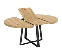 Miroytengo Mesa de Comedor Redonda Extensible, Mesa de Salón, Melamina Aduna, Roble y Negro 110x77x110-158 cm