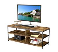 Miroytengo Mesa de TV Salón 110 cm Terra con 2 Estantes y 4 Espacios para Tvs de hasta 50" Roble Cambrian y Negro 110x45x40 cm