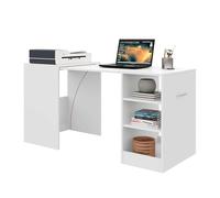 Miroytengo Mesa Escritorio Ashe de Oficina en Color Blanco Mate con 3 Estantes Retráctil en Melamina 149x76x63 cm