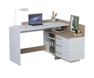 Miroytengo Mesa Escritorio con Cajonera Color Blanco Perla y Roble Cepillado 128 cm Blanco/ Madera -