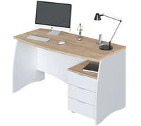 Habitdesign Mesa de Despacho con 3 Cajones, Mesa de Oficina o Estudio, Modelo Stil, Acabado en Balnco Artik y Roble Canadian, Medidas: 136 cm (Ancho) x 67 cm (Fondo) x 74 cm (Alto)