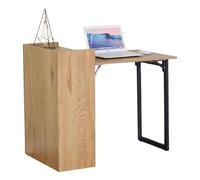 Miroytengo Mesa Escritorio Plegable con Estantería Kiri para Oficina en Color Roble Cambrian y Negro con 2 Estantes 102x86x58 cm