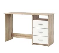 Miroytengo Mesa Escritorio Reversible 3 Cajones, Mesa Ordenador Juvenil, Roble y Blanco 123 cm
