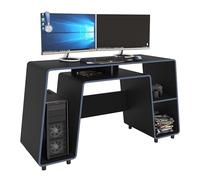 Miroytengo Mesa Gamer London Negro y Azul Gran Espacio para Torre de Ordenador Diseño Moderno y Funcional 150,5 cm