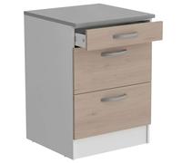 Miroytengo Módulo De Cocina EKO Inferior Tres Cajones Blanco y Roble Jackson 60x60cm