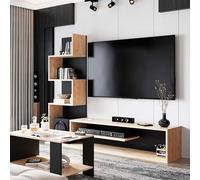 Miroytengo Módulo de TV para Salón Comedor Snake Estilo Industrial en Color Roble Artesano y Negro con 4 Estantes 160x130x29 cm