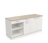 Miroytengo Módulo Inferior Cocina Cooking, Armario Cocina 3 Puertas 2 Cajones Blanco 85x180x60 cm Blanco/ Madera -