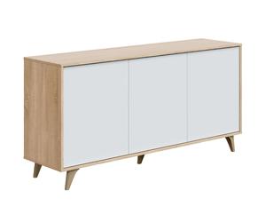 Miroytengo Mueble aparador Kikua 3 puertas en color roble canadian y blanco artik (mate) 75x154x40 cm Blanco/ Madera -