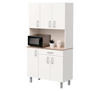 Miroytengo Mueble Auxiliar Cocina, Armario Cocina, Alacena Cocina Buffet 6 Puertas Blanco y Roble Kronberg 101x185 cm