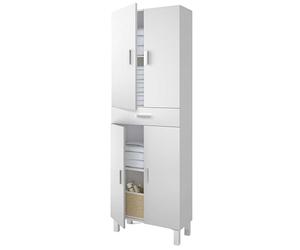Miroytengo Mueble Auxiliar de Baño Galatea Blanco Brillo 60x182 cm Columna de Baño 4 Puertas, 1 Cajón y Estantes Regulables