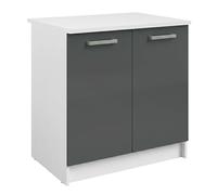 Miroytengo Mueble Bajo Fregadero, Armario de Cocina Vetro 2 Puertas 1 Estante Gris Brillante y Blanco 80x84x60 cm