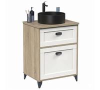Miroytengo Mueble Baño 61 cm Toscana 1 Cajón Blanco y Roble (con Lavabo Cerámico)