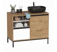 Miroytengo Mueble de Baño 100 cm Támesis con Patas Roble Gold y Blanco Mate (con Lavabo Cerámico)
