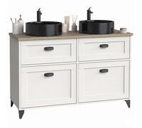 Miroytengo Mueble de Baño 120 cm Doble Toscana 2 Cajones y 2 Puertas Blanco y Roble Cambrian (con Lavabos Cerámicos)