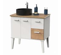Miroytengo Mueble de Baño Aqua con 2 Puertas y 2 Cajones Blanco y Roble Gold 82x92x50 cm (con Lavabo Cerámico)
