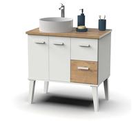Miroytengo Mueble de Baño Aqua Estilo Nórdico en Color Blanco y Roble Gold con 2 Puertas y 2 Cajones 82x92x50 cm (Lavabo Cerámico)
