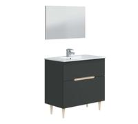 Miroytengo Mueble de Baño con Espejo y Lavabo Lotto Color Gris Antracita y Roble Claro 80x45x80 cm