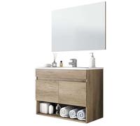 Miroytengo Mueble de Baño Estilo Natural en Color Roble Nordik con 1 Hueco de Almacenamiento y 2 Puertas 80x64x45 cm (Lavabo Cerámico)