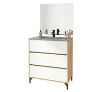 Miroytengo Mueble de Baño para Lavabo 80 cm Elba 3 Cajones Guías Metálicas Blanco Mate y Roble Kraft (Lavabo Cerámico)
