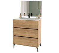 Miroytengo Mueble de Baño para Lavabo 80 cm Elba 3 Cajones Guías Metálicas Roble Kraft (Lavabo Cerámico)