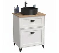 Miroytengo Mueble de Baño para Lavabos de 61 cm Toscana con 1 Puerta y 1 cajón Blanco Mate y Roble Cambrian (con Lavabo Cerámico)