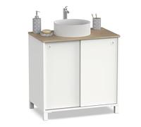 Miroytengo Mueble de Baño Sella 81cm Blanco y Roble Cambrian, 2 Puertas Correderas Sin Lavabo
