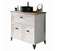 Miroytengo Mueble de Baño Siena con 1 Cajón y 2 Puertas Blanco Soft y Roble Cambrian (con Lavabo Cerámico)