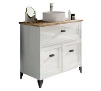 Miroytengo Mueble de Baño Siena Estilo Nórdico en Color Blanco Soft y Roble Cambrian con 1 Cajón y 2 Puertas (Sin Lavabo)