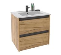 Miroytengo Mueble de Baño Suspendido 60 cm Nilo Roble Kraft y Gris 2 cajones 60x60x46 cm (Lavabo Cerámico)