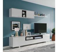 Miroytengo Mueble de Salón Comedor Moderno Blanco Belus (módulo inferior 200x46x41 cm + módulo superior 105x35x29 cm + estante 95x3x21 cm) Blanco / Gris -