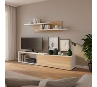 Miroytengo Mueble de salón, Comedor, Módulo TV + Estantes Kipi Módulos Extensibles de 143-220 cm Roble Cambrian y Blanco