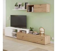 Miroytengo Mueble de salón reversible color roble nodi y blanco artik 220 cm estilo nórdico (doble montaje) Blanco/ Madera -