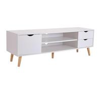 Miroytengo Mueble de TV Fiana para Salón Comedor en Estilo Nórdico en Color Blanco y Roble con 2 Cajones, 1 Puerta y 1 Estante Central 140x46x40 cm