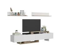 Miroytengo Mueble de TV, Mueble de salón 200 cm Orlis Comedor 2 Puertas Abatibles, 2 Estantes Pared Blanco Mate y Roble Artesano