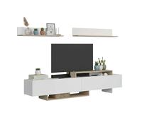 Miroytengo Mueble de TV, Mueble de salón 200 cm Orlis Comedor 2 Puertas Abatibles, 2 Estantes Pared Blanco Mate y Roble Artesano