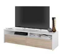 Miroytengo Mueble de Tv multimedia con 2 Puertas Abatibles en Color Blanco Artik y Roble Canadian 130 cm Blanco/ Madera -