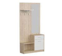 Miroytengo Mueble Recibidor con Espejo Sett 1 Cajon 1 Puerta 1 Estante 1 Hueco Abierto Color Blanco y Roble Cambrian 90 cm Blanco/ Madera -