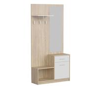 Miroytengo Mueble Recibidor con Espejo Sett 1 Cajon 1 Puerta 1 Estante 1 Hueco Abierto Color Blanco y Roble Cambrian 90 cm