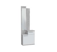 Miroytengo Mueble Recibidor con Espejo y Zapatero Karen Color Blanco Artik y Cemento 61x185x28 cm