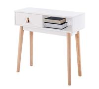 Miroytengo Mueble Recibidor Entrada Anzio, Mueble de Pasillo, 1 cajón y 1 Hueco, Melamina, Patas Pino, Blanco Mate y Roble 80x60x30 cm