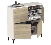 Miroytengo Mueble Recibidor Zapatero Tokio 4 Puertas 5 Baldas Mueble Pasillo Color Blanco Mate y Roble Cambrian 101 cm Blanco/ Madera -