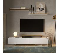 Miroytengo Mueble Salón Opole Mueble Tv 2 Puertas Abatibles Blanco y Roble Claro 180 cm Blanco/ Madera -