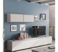 Miroytengo Mueble TV salón Comedor Alida Diseño Industrial en color Blanco y Cemento 2 Módulos 1 Estante 200x41 cm Blanco/ Gris -